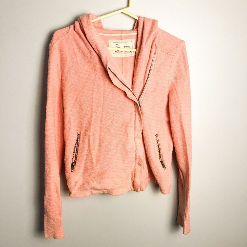 Saturday Sunday Anthropologie Coral Knit Moto Jacket Small Womens